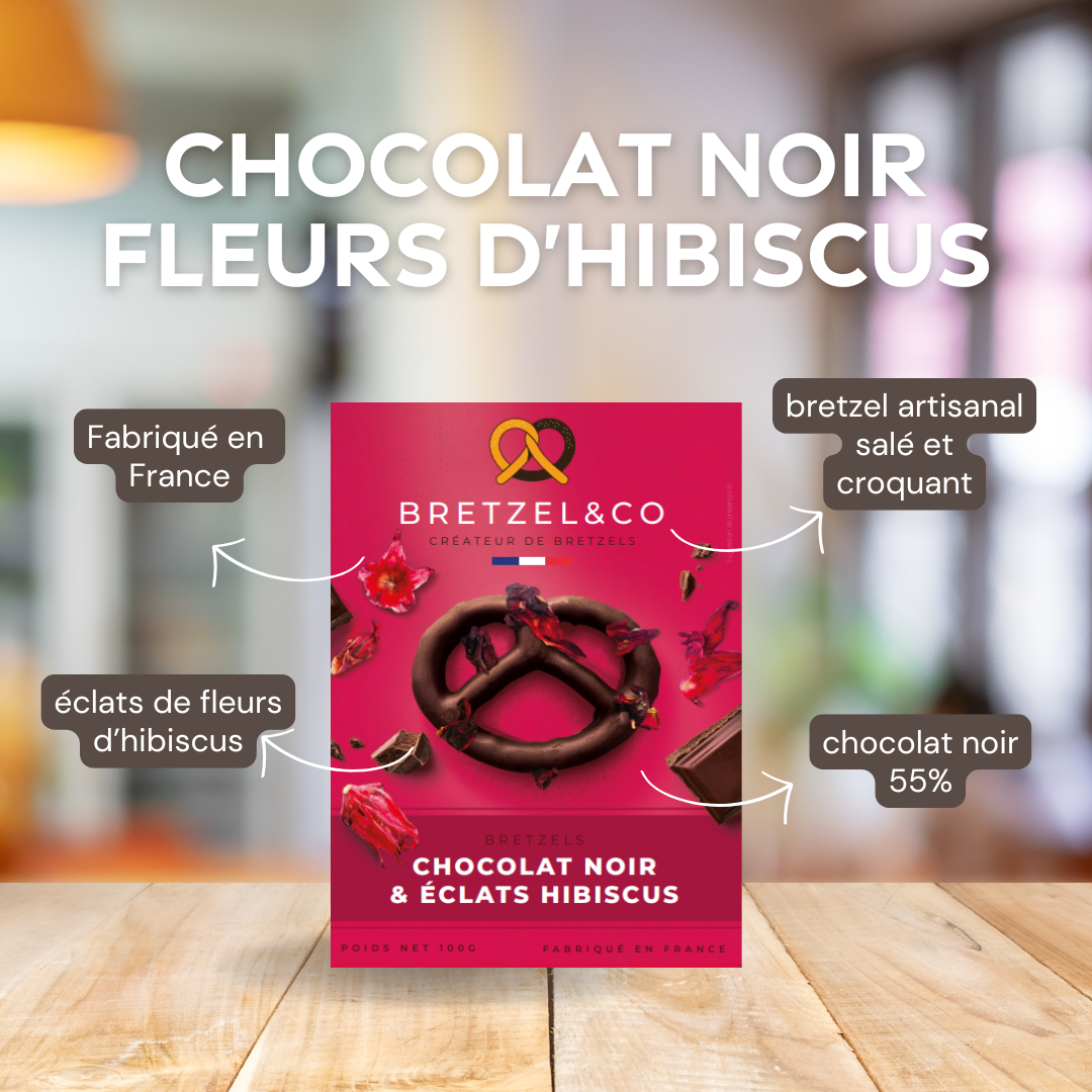 bretzel chocolat noir - fleurs d'hibiscus