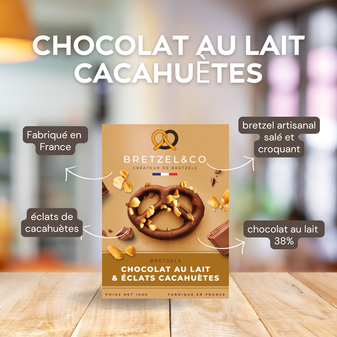 bretzel chocolat au lait - éclats de cacahuètes