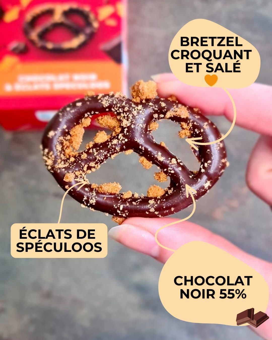 bretzel chocolat noir - éclats de spéculoos