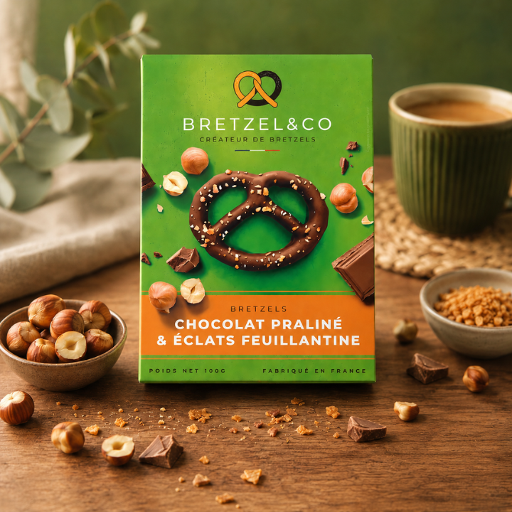 bretzel chocolat praliné - éclats de feuillantine