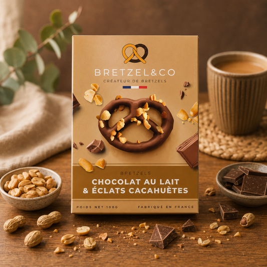 bretzel chocolat au lait - éclats de cacahuètes