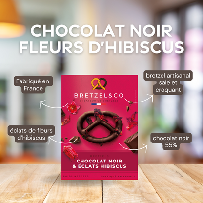 bretzel chocolat noir - fleurs d'hibiscus