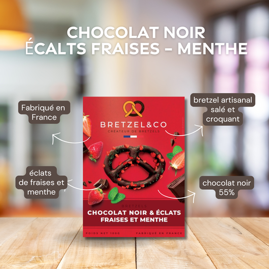 bretzel chocolat noir - éclats fraises et menthe