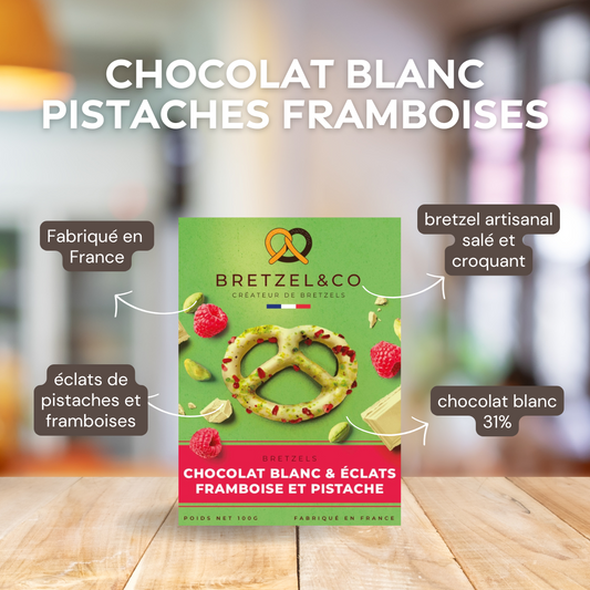bretzel chocolat blanc - éclats pistaches et framboises