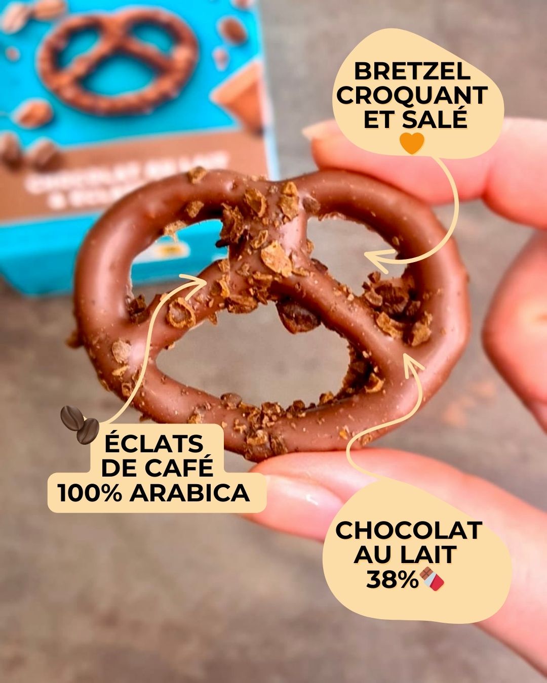 bretzel chocolat au lait - éclats de café