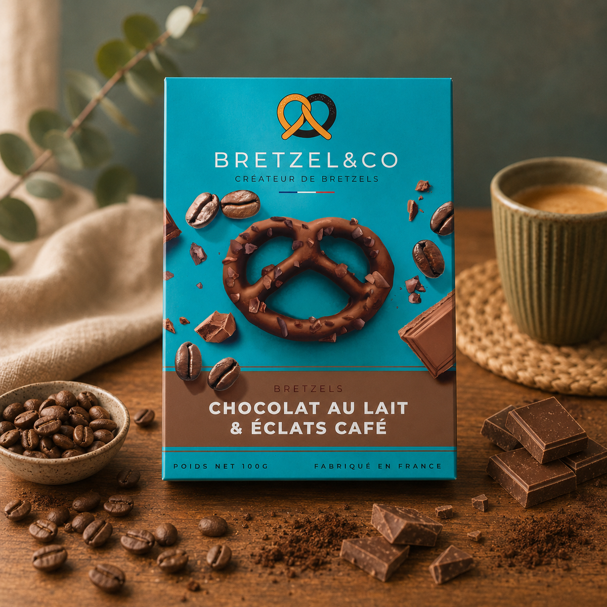 bretzel chocolat au lait - éclats de café