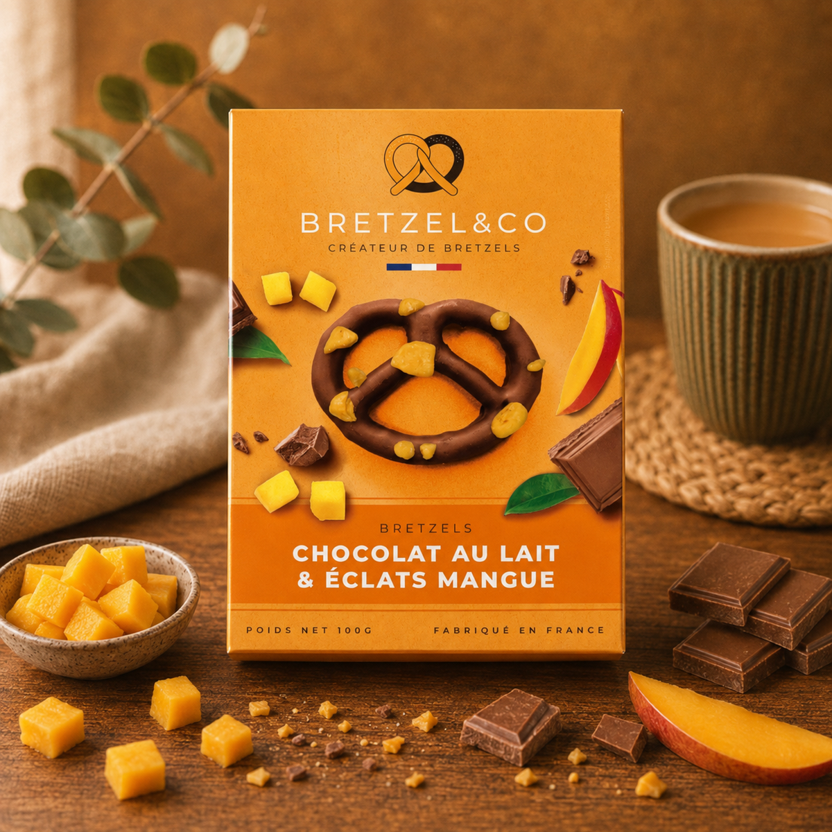 bretzel chocolat au lait - éclats de mangue