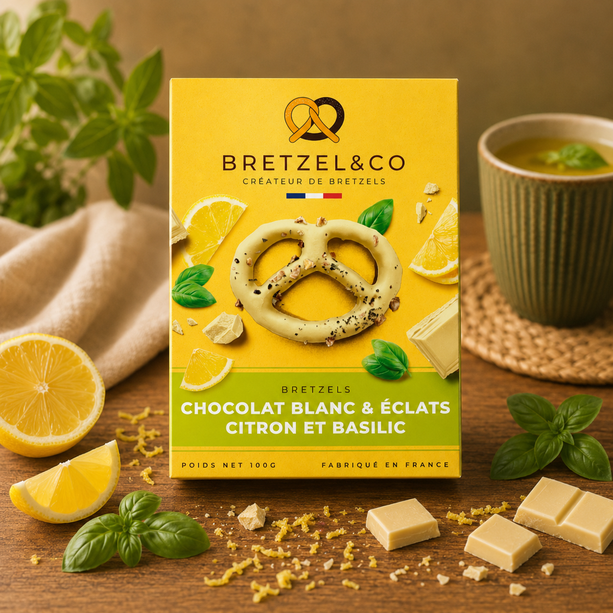 bretzel chocolat blanc - citron et basilic