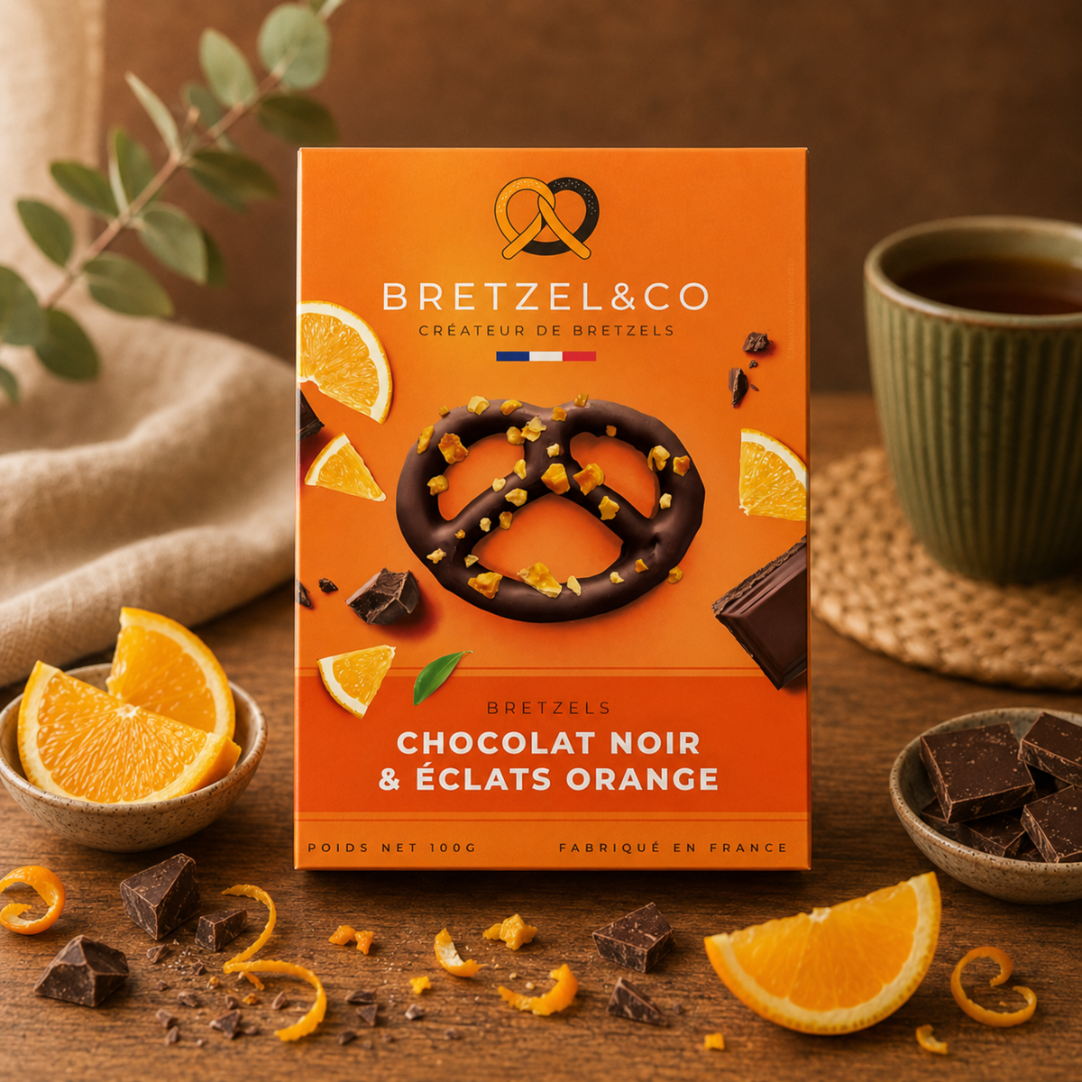 bretzel chocolat noir - éclats d'orange