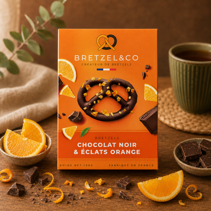 bretzel chocolat noir - éclats d'orange