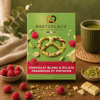 bretzel chocolat blanc - éclats pistaches et framboises