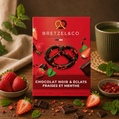 bretzel chocolat noir - éclats fraises et menthe