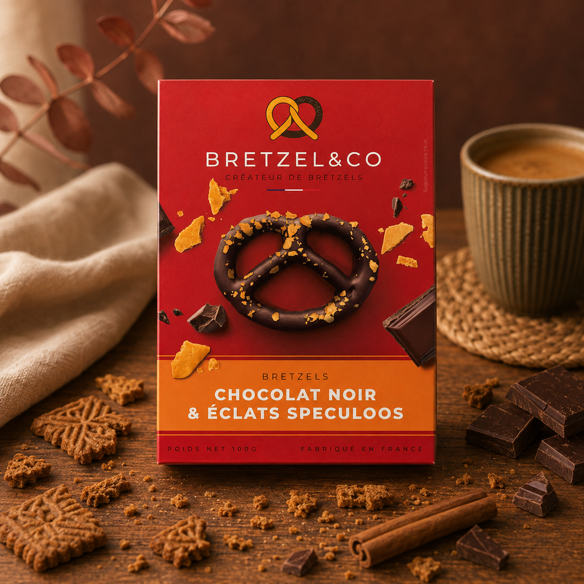 bretzel chocolat noir - éclats de spéculoos