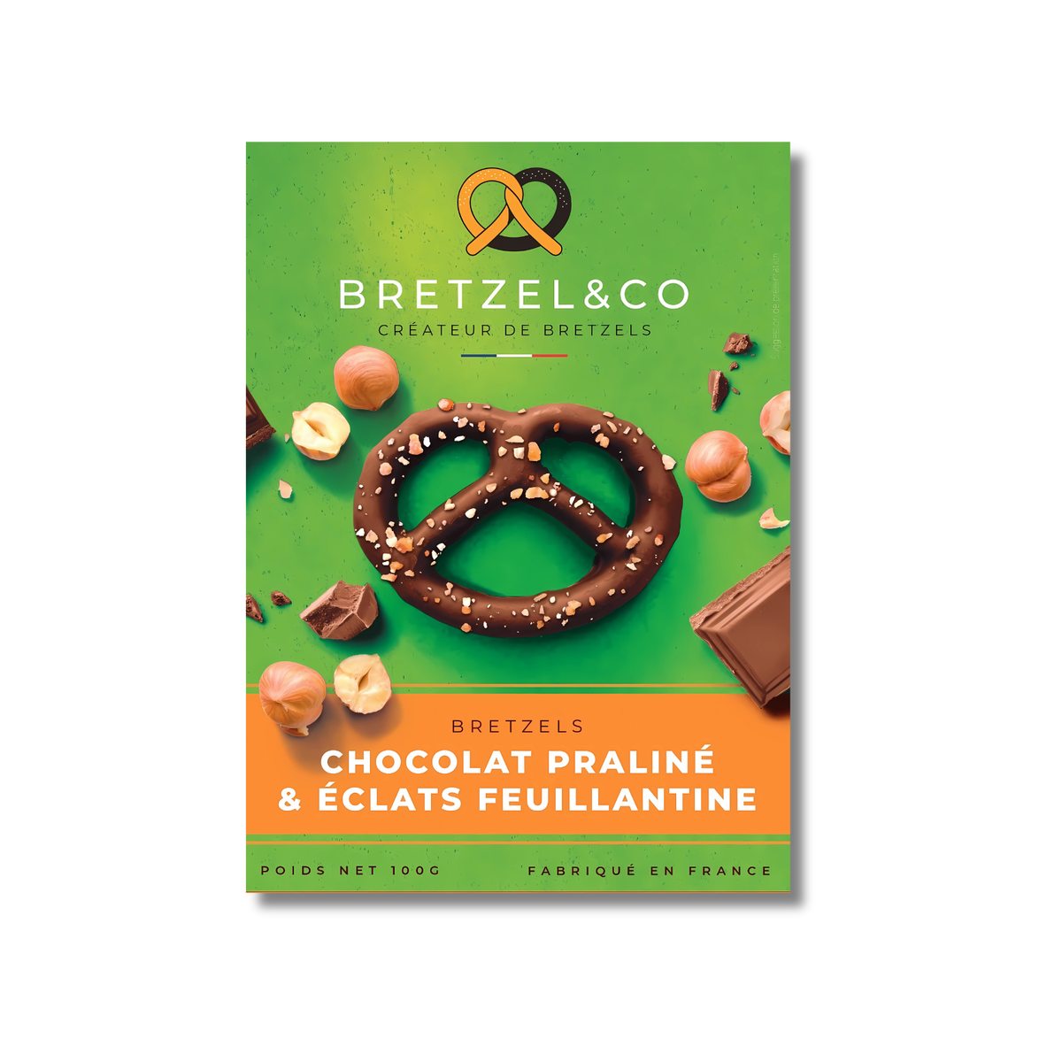 bretzel chocolat praliné - éclats de feuillantine