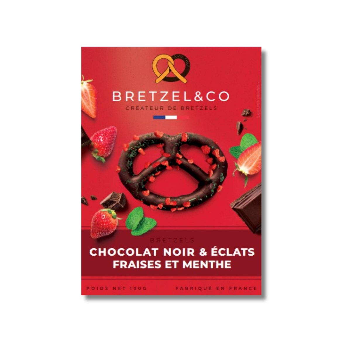 bretzel chocolat noir - éclats fraises et menthe